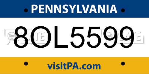 8OL5599 Pennsylvania License Plate
