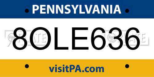 8OLE636 Pennsylvania License Plate