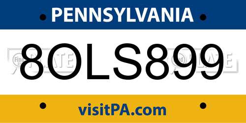 8OLS899 Pennsylvania License Plate