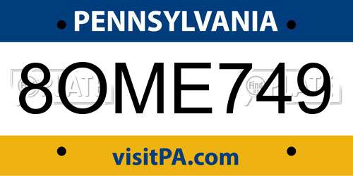 8OME749 Pennsylvania License Plate