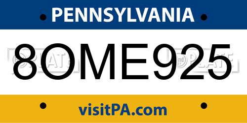 8OME925 Pennsylvania License Plate