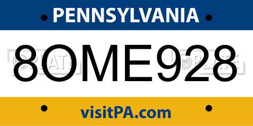 8OME928 Pennsylvania License Plate