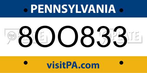 8OO833 Pennsylvania License Plate