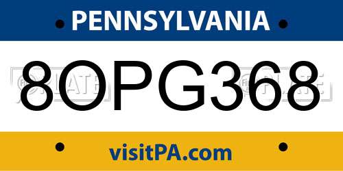 8OPG368 Pennsylvania License Plate