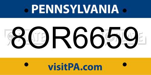 8OR6659 Pennsylvania License Plate