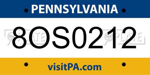 8OS0212 Pennsylvania License Plate