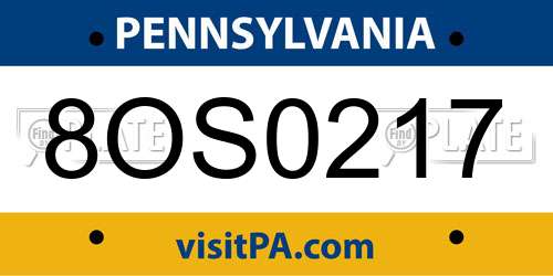 8OS0217 Pennsylvania License Plate
