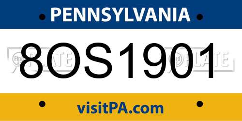 8OS1901 Pennsylvania License Plate