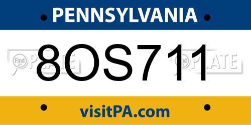 8OS711 Pennsylvania License Plate