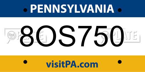 8OS750 Pennsylvania License Plate