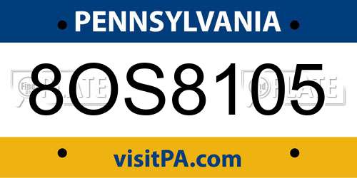 8OS8105 Pennsylvania License Plate