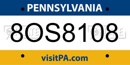 8OS8108 Pennsylvania License Plate