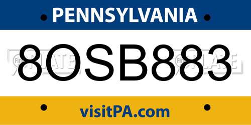8OSB883 Pennsylvania License Plate