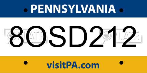 8OSD212 Pennsylvania License Plate