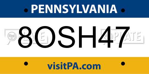 8OSH47 Pennsylvania License Plate