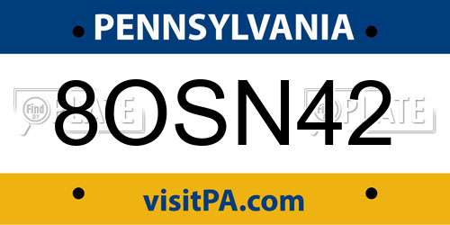 8OSN42 Pennsylvania License Plate