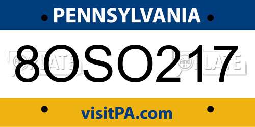 8OSO217 Pennsylvania License Plate