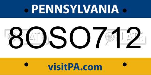 8OSO712 Pennsylvania License Plate