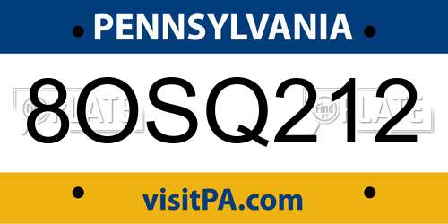 8OSQ212 Pennsylvania License Plate