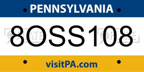 8OSS108 Pennsylvania License Plate