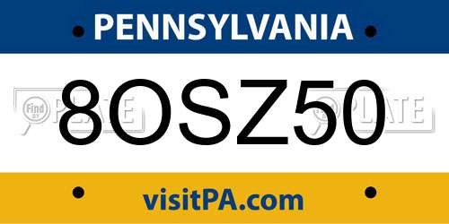8OSZ50 Pennsylvania License Plate