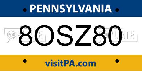 8OSZ80 Pennsylvania License Plate