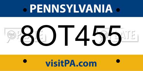 8OT455 Pennsylvania License Plate