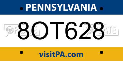 8OT628 Pennsylvania License Plate