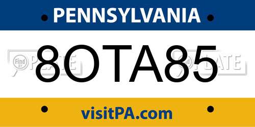 8OTA85 Pennsylvania License Plate