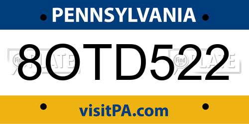 8OTD522 Pennsylvania License Plate