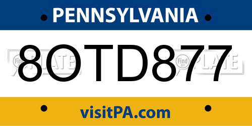 8OTD877 Pennsylvania License Plate
