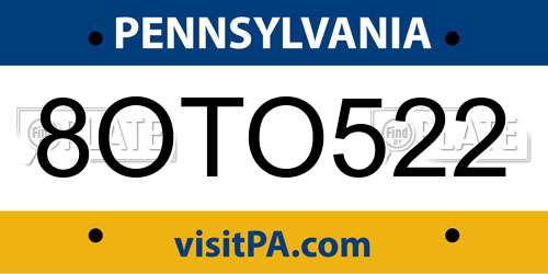 8OTO522 Pennsylvania License Plate