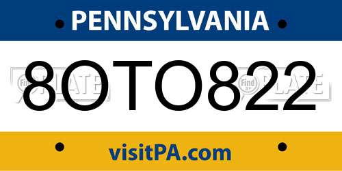 8OTO822 Pennsylvania License Plate