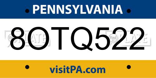 8OTQ522 Pennsylvania License Plate