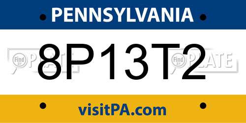 8P13T2 Pennsylvania License Plate