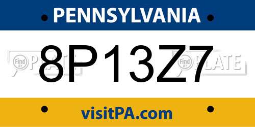 8P13Z7 Pennsylvania License Plate