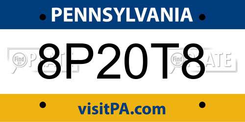 8P20T8 Pennsylvania License Plate