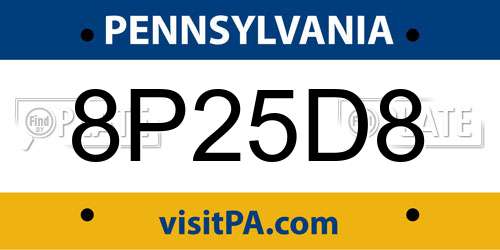 8P25D8 Pennsylvania License Plate