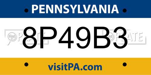 8P49B3 Pennsylvania License Plate