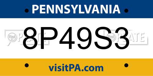 8P49S3 Pennsylvania License Plate