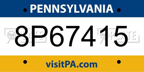 8P67415 Pennsylvania License Plate