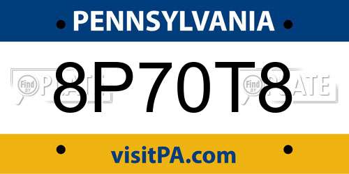 8P70T8 Pennsylvania License Plate