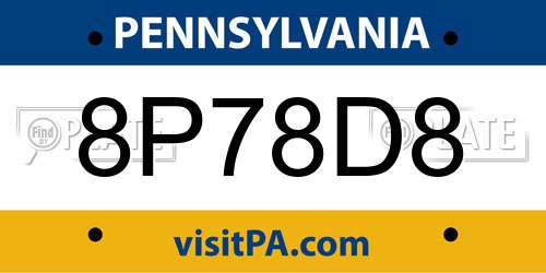 8P78D8 Pennsylvania License Plate