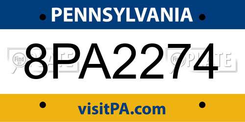 8PA2274 Pennsylvania License Plate