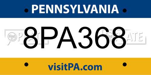 8PA368 Pennsylvania License Plate