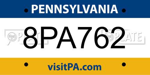 8PA762 Pennsylvania License Plate