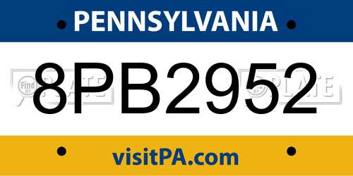 8PB2952 Pennsylvania License Plate