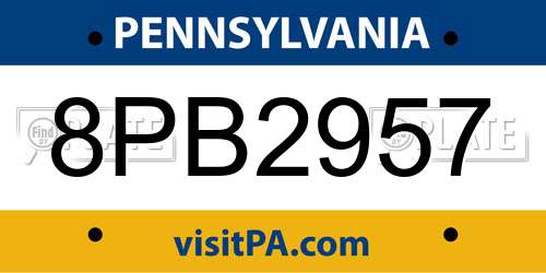 8PB2957 Pennsylvania License Plate