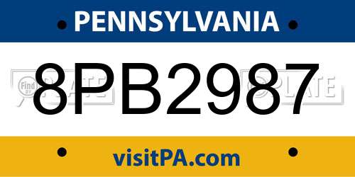 8PB2987 Pennsylvania License Plate