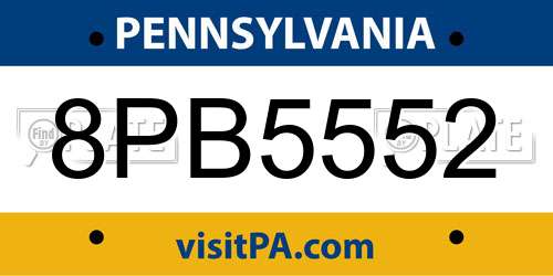 8PB5552 Pennsylvania License Plate